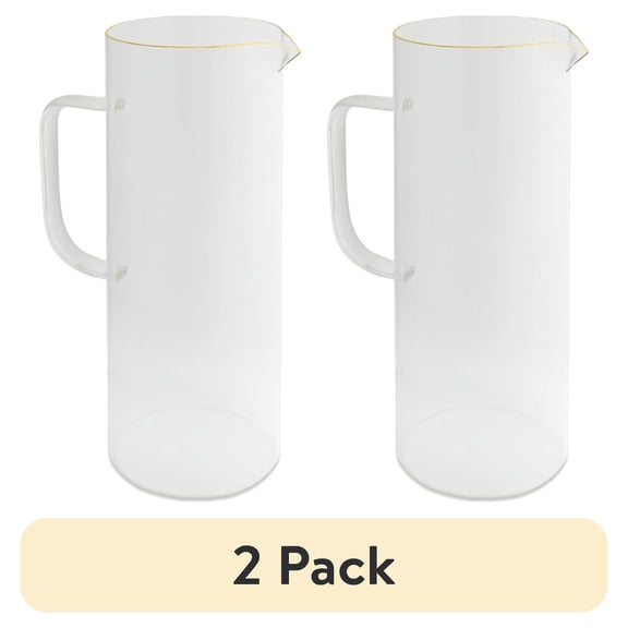 (2 pack) Thyme & Table 60 fl oz Glass Pitcher with Gold Rim