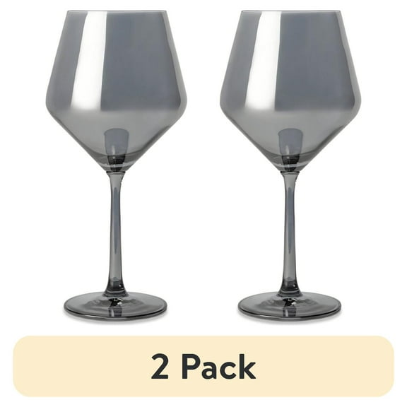 (2 pack) Thyme & Table 23 fl oz Smoke Iridescent Angled Wine Glass