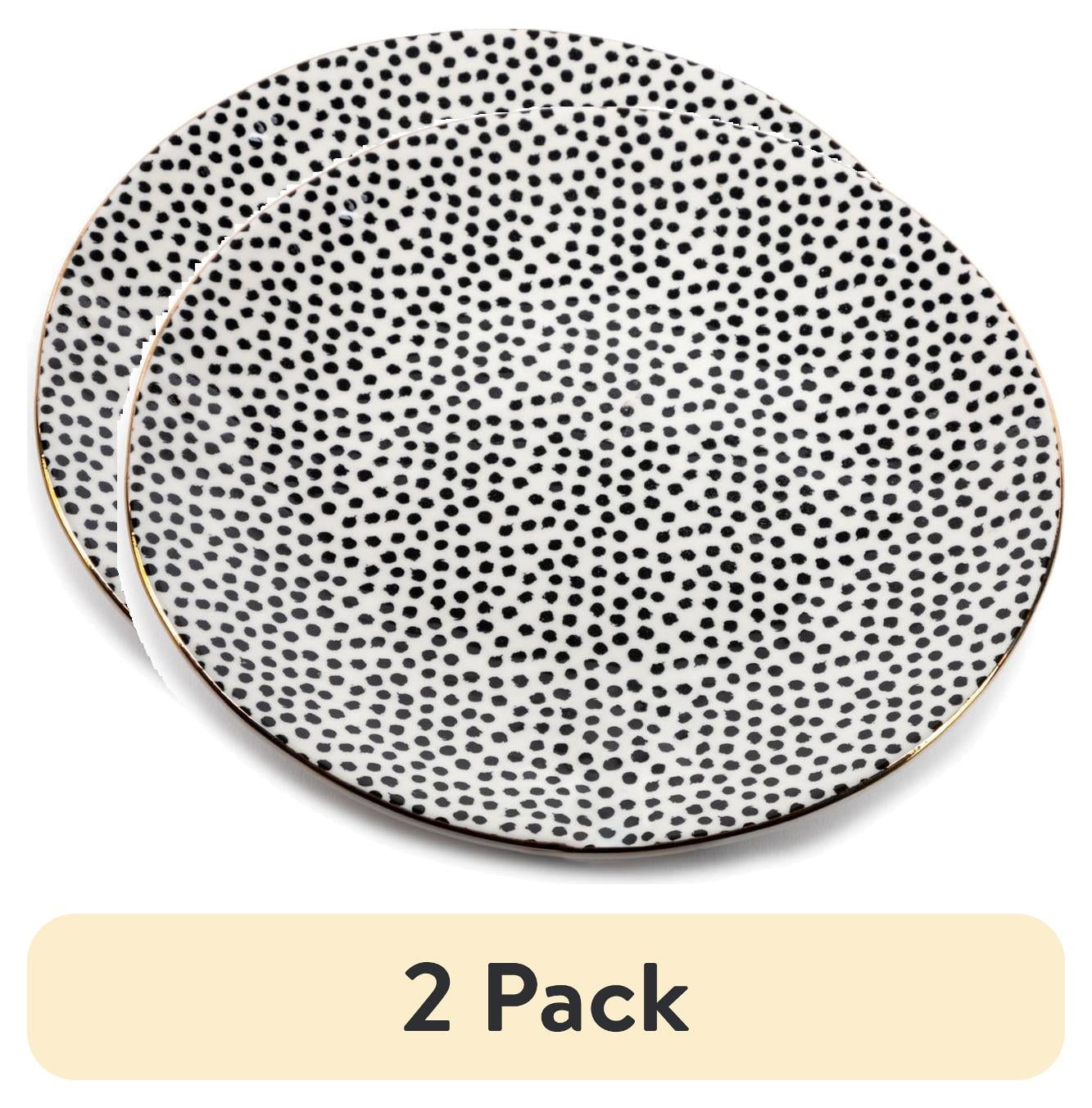 (2 pack) Thyme & Table Dot Ceramic Salad Plate Black and White