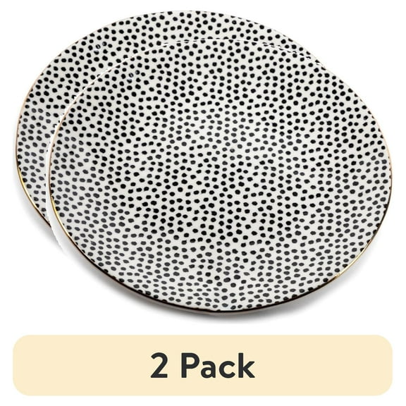 (2 pack) Thyme & Table Dot Ceramic Salad Plate Black and White