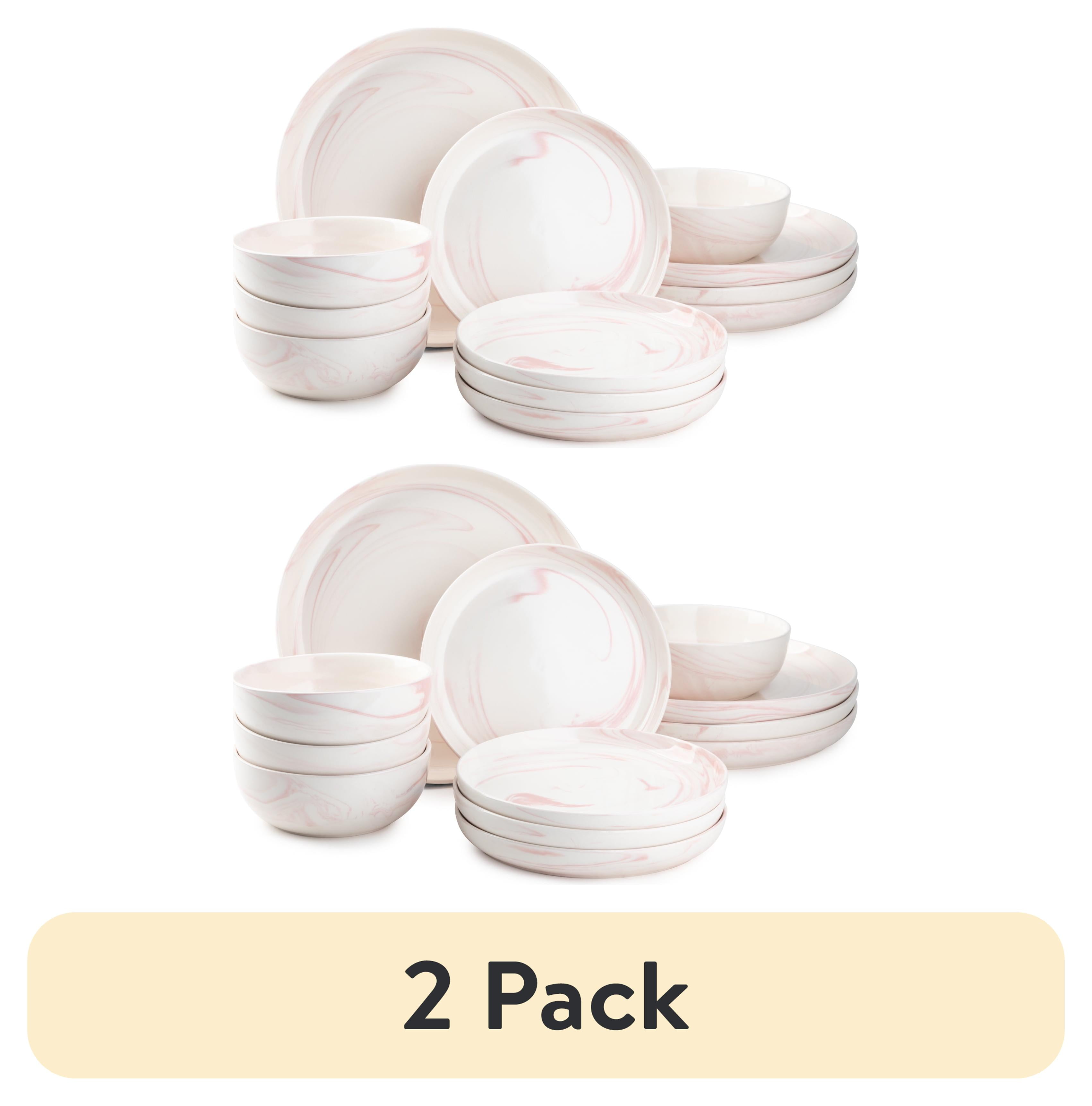Pink Marble Ceramic 12-Piece Dinnerware Set for Four