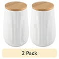 thumbnail image 1 of (2 pack) Thyme & Table Large (1.2 L) Ceramic Ribbed Kitchen Organization Canister with Bamboo Lid, White, 1 of 8