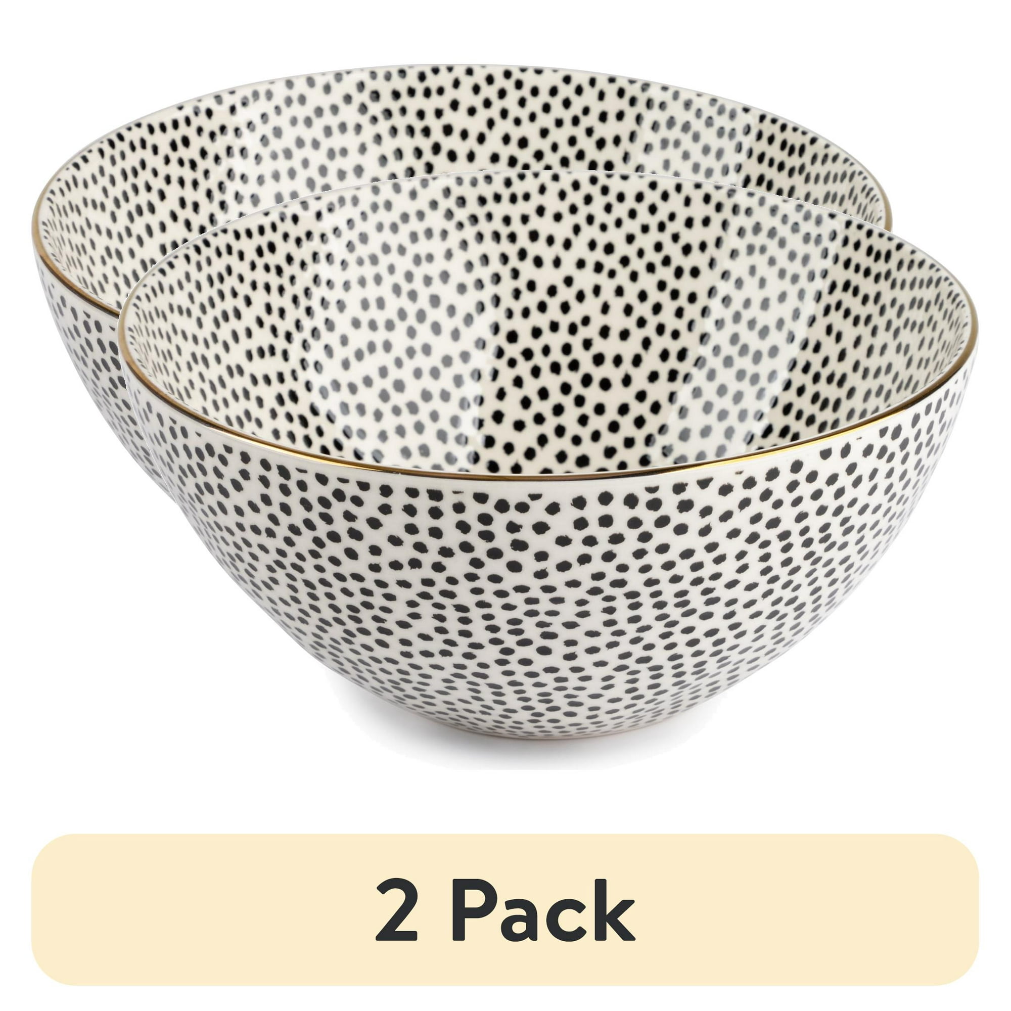 (2 pack) Thyme & Table Dot Large Ceramic Bowl Black and White