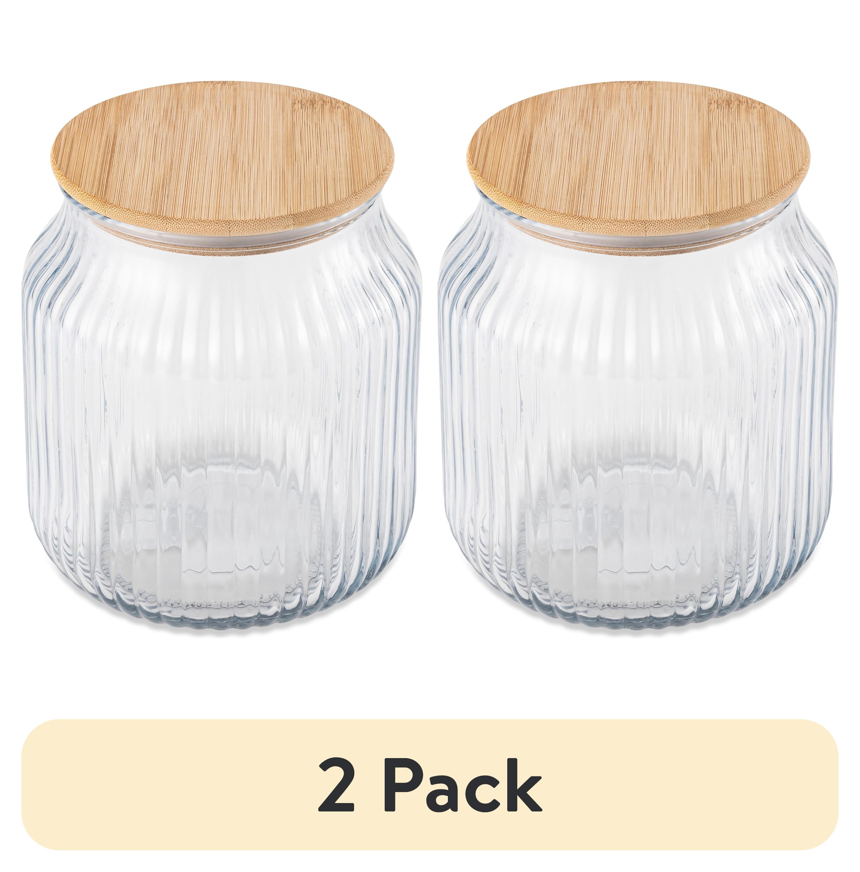 (2 pack) Thyme & Table Medium (2.6 L) Ribbed Glass Kitchen Organization Jar with Bamboo Lid, Clear