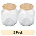 thumbnail image 1 of (2 pack) Thyme & Table Medium (2.6 L) Ribbed Glass Kitchen Organization Jar with Bamboo Lid, Clear, 1 of 6