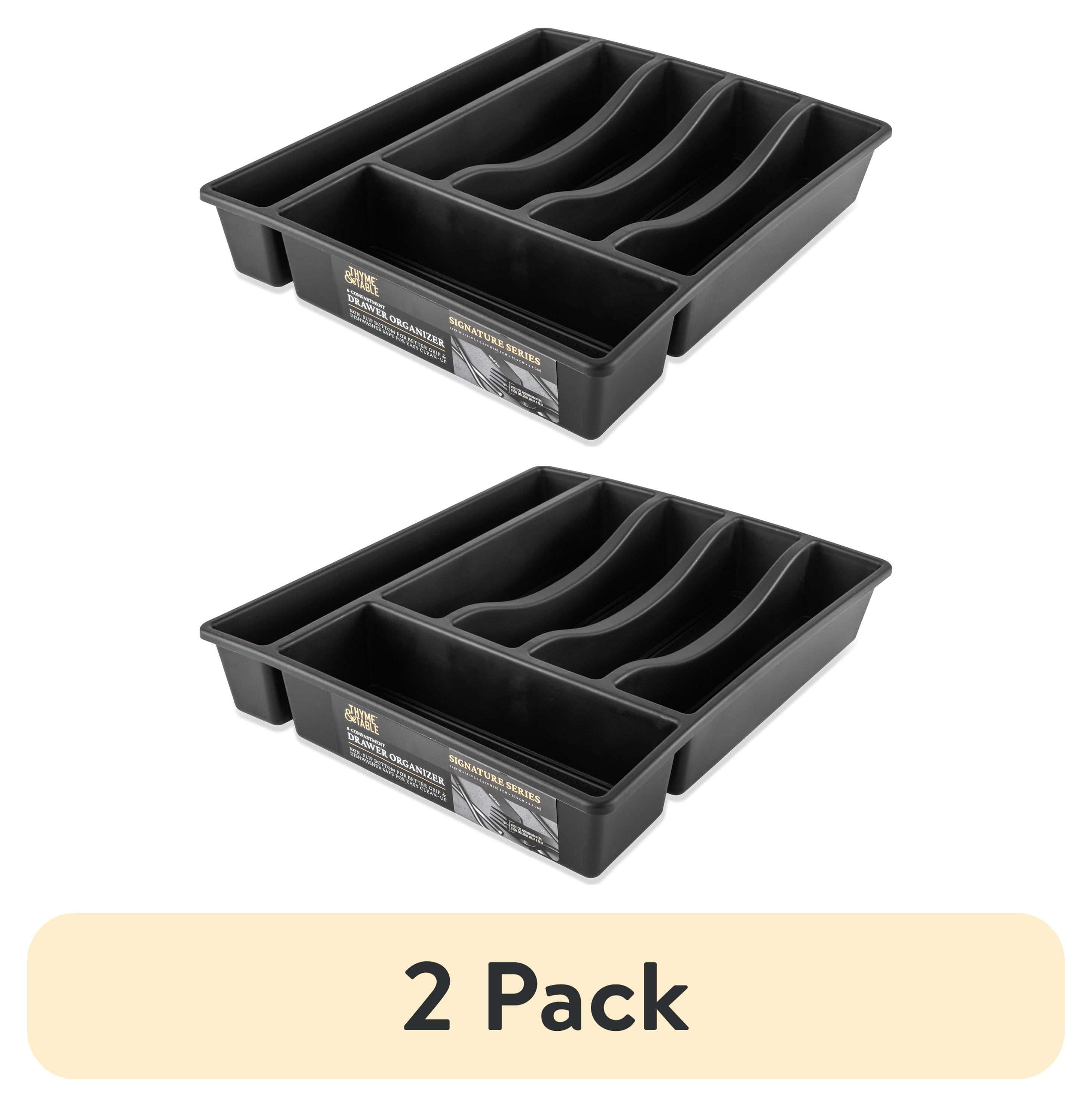 (2 pack) Thyme & Table Plastic 6 Compartment Utensil Organizer, Black and Gold