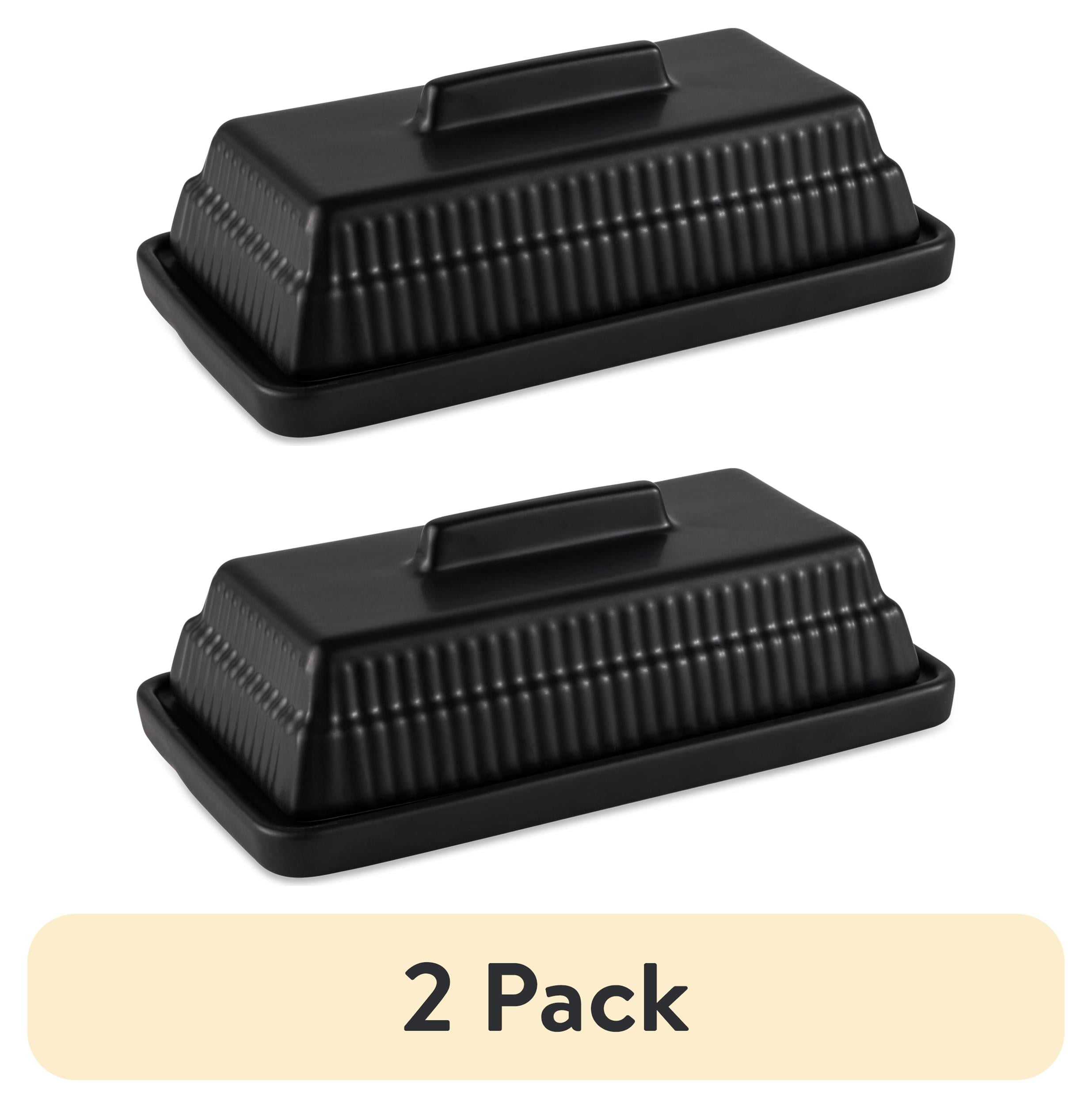 (2 pack) Thyme & Table Ribbed Ceramic Butter Dish, Ceramic Butter Dish with Lid, Elegant Kitchen Table Accessory