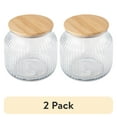 thumbnail image 1 of (2 pack) Thyme & Table Small (2.2 L) Ribbed Glass Kitchen Organization Jar with Bamboo Lid, Clear, 1 of 6