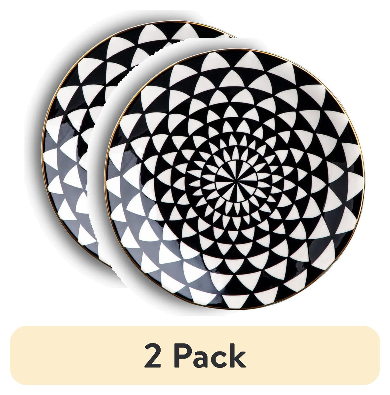 (2 pack) Thyme & Table Medallion Ceramic Salad Plate Black and White