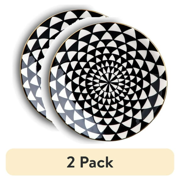(2 pack) Thyme & Table Medallion Ceramic Salad Plate Black and White