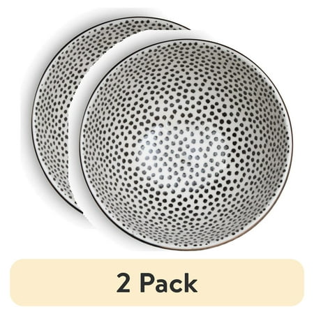 (2 pack) Thyme & Table Dot Ceramic Bowl Black and White