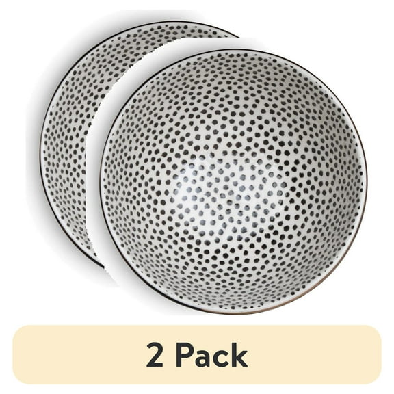 (2 pack) Thyme & Table Dot Ceramic Bowl Black and White