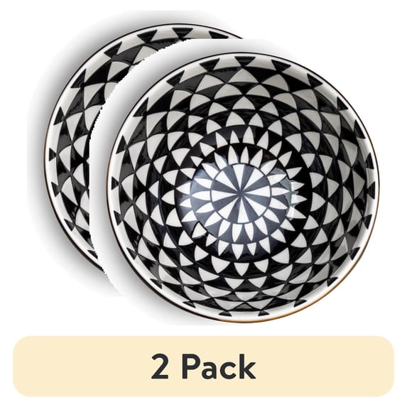 (2 pack) Thyme & Table Medallion Ceramic Bowl Black and White