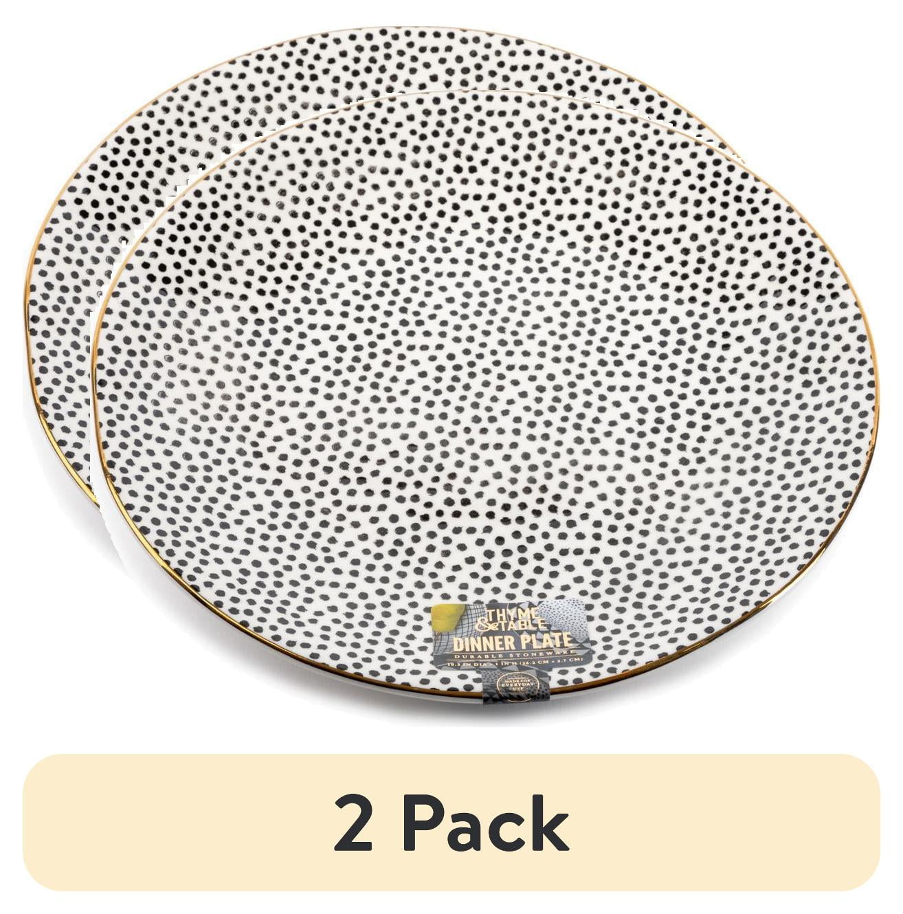 (2 pack) Thyme & Table Stoneware Dinner Plate, Black & White, Dot Collection - Walmart.com