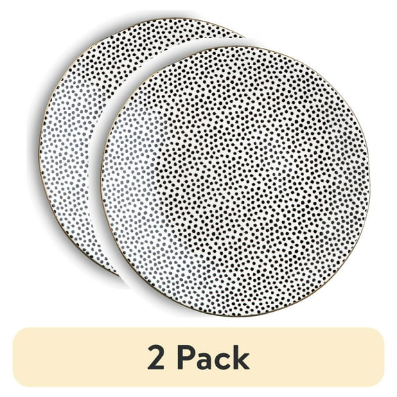 (2 pack) Thyme & Table Dot Ceramic Dinner Plate Black and White