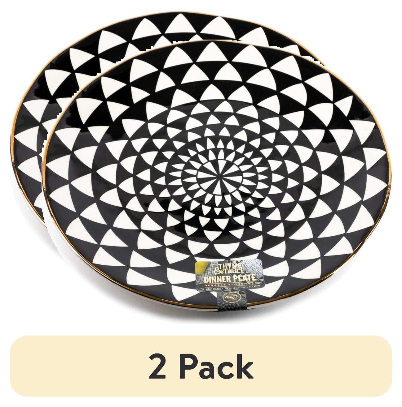 Black and White Ceramic Round Dinner Plate with Gold Rim