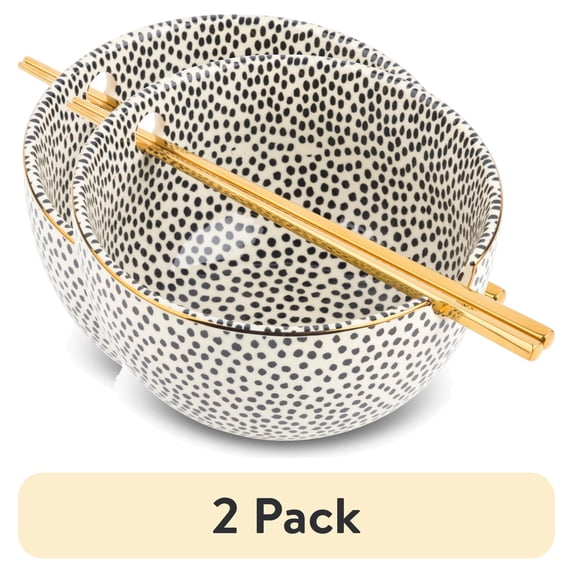 (2 pack) Thyme & Table Stoneware Ramen Noodle Bowl, Dot