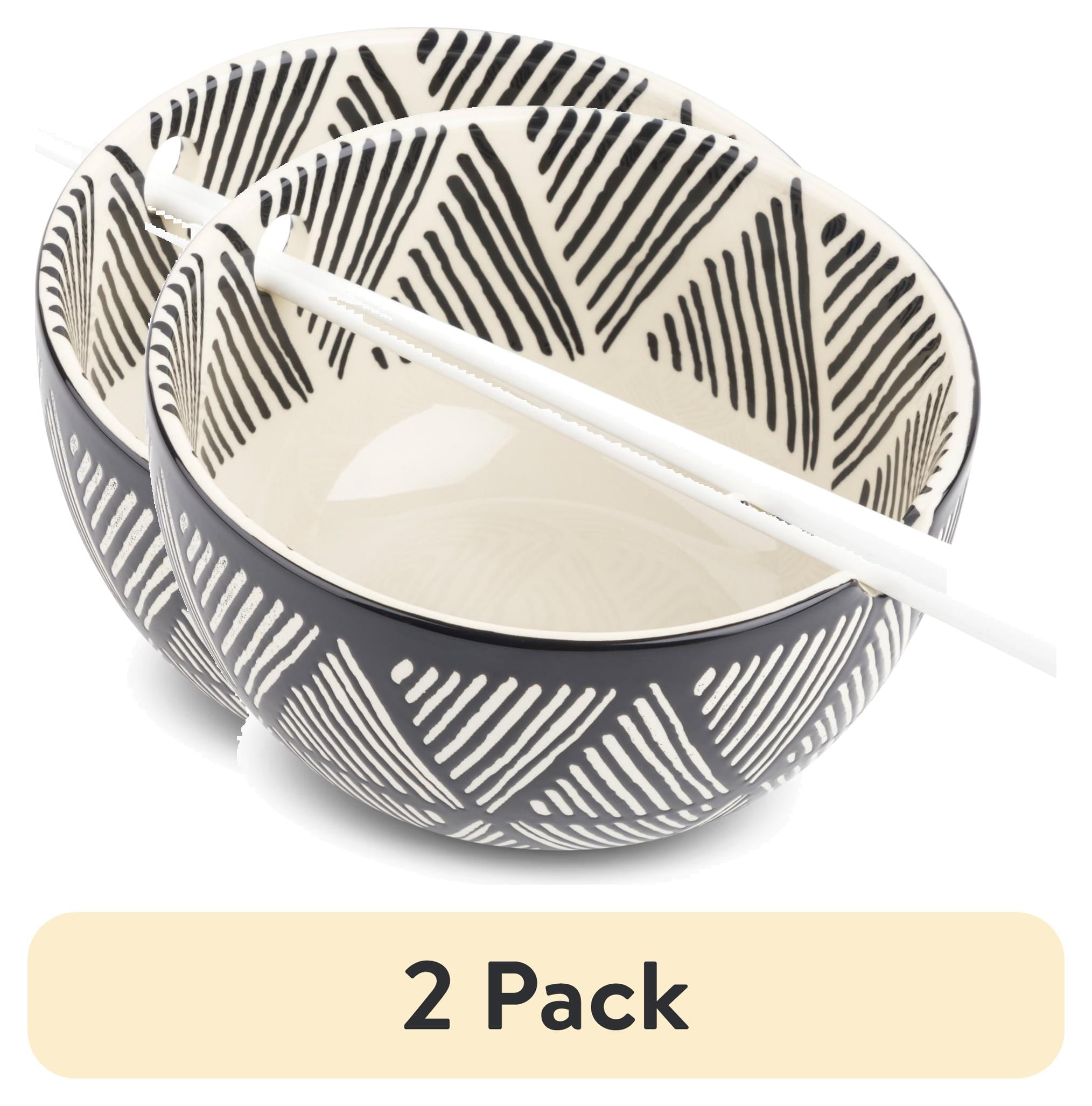 (2 pack) Thyme & Table Triangle Ceramic Ramen Noodle Bowl with Chopsticks