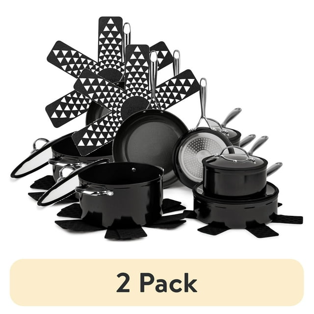 (2 pack) Thyme and Table 12 Piece Nonstick Aluminum Cookware Set, Gunmetal