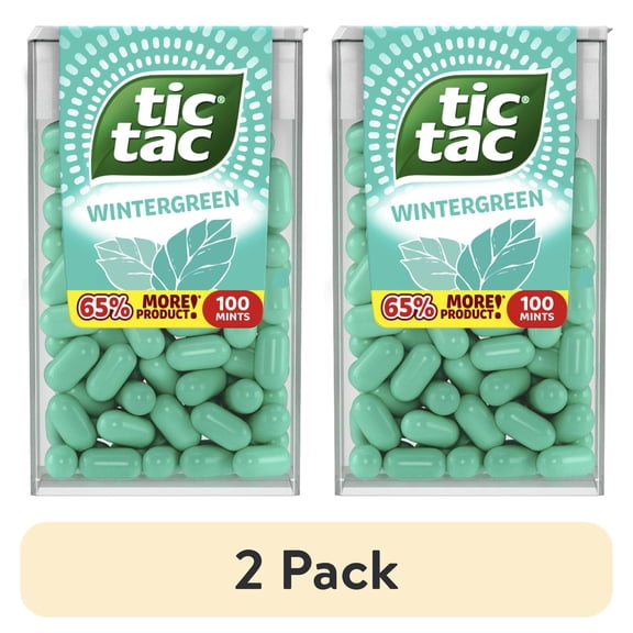 (2 pack) Tic Tac Wintergreen, On-the-Go Breath Mints, Pocket-Sized Mints, 100 pieces, 1.7 oz Single Pack