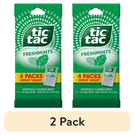 (2 pack) Tic Tac Freshmints, On-the-Go Breath Mints, Pocket-Sized Mints, 4 Count Multipack, 1 oz Each