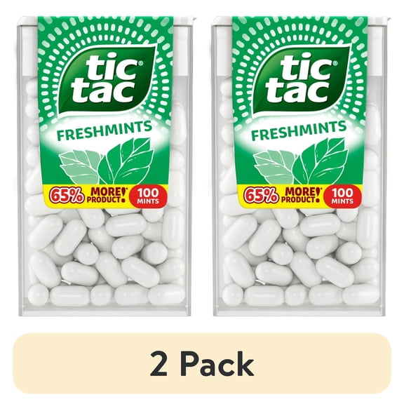 (2 pack) Tic Tac Freshmints, On-the-Go Breath Mints, Pocket-Sized Mints, 100 pieces, 1.7 oz Single Pack