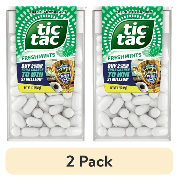 (2 pack) Tic Tac Freshmints, On-the-Go Breath Mints, Pocket-Sized Mints, 100 pieces, 1.7 oz Single Pack