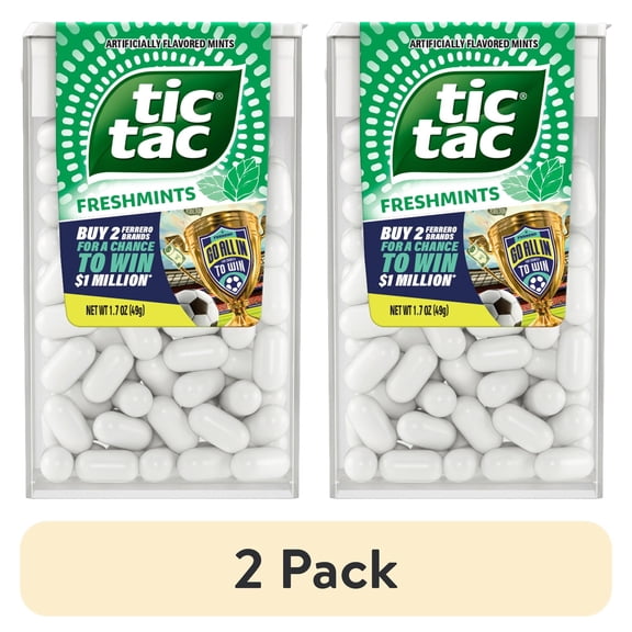 (2 pack) Tic Tac Freshmints, On-the-Go Breath Mints, Pocket-Sized Mints, 100 pieces, 1.7 oz Single Pack