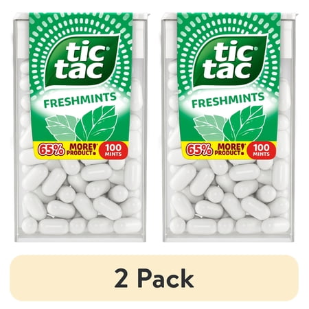 (2 pack) Tic Tac Freshmints, On-the-Go Breath Mints, Pocket-Sized Mints, 100 Pieces, 1.7 oz Single Pack