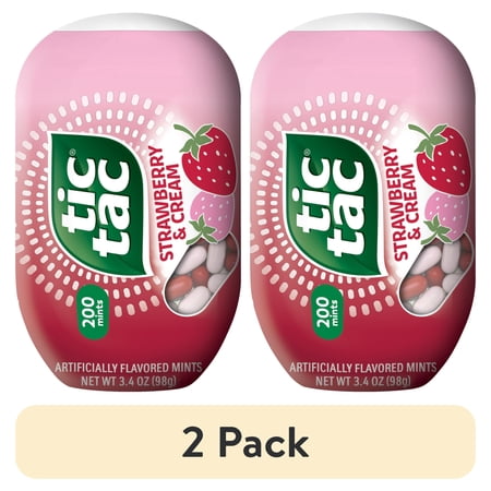 (2 pack) Tic Tac Strawberry & Cream, On-the-Go Pocket-Sized Mints, 200 pieces, 3.4 oz Bottle Pack
