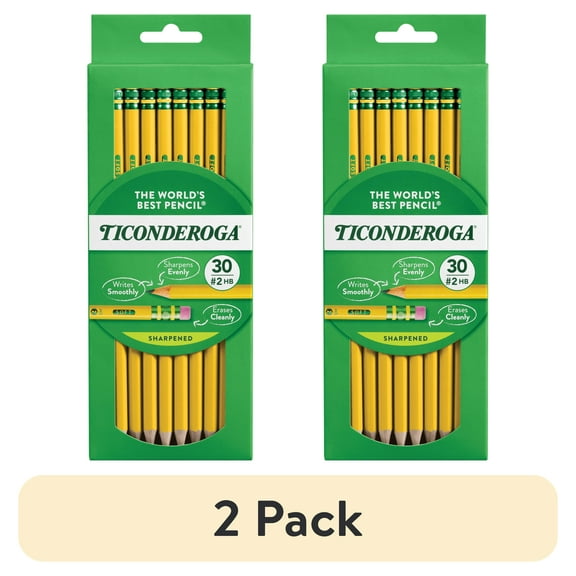 Ticonderoga Wood-Cased Pencils, Pre-Sharpened, #2 HB Soft, Yellow, 30 Count, 0.2 Pencil Lead Size