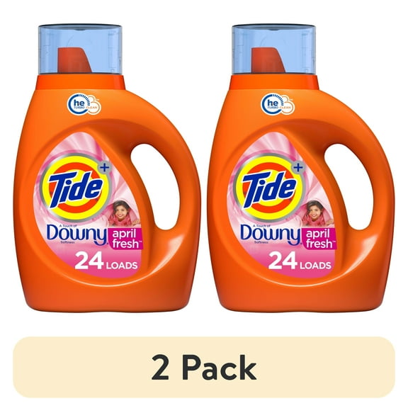 (2 pack) Tide Plus Downy, Liquid Laundry Detergent, April Fresh, 37 fl oz, 24 Loads