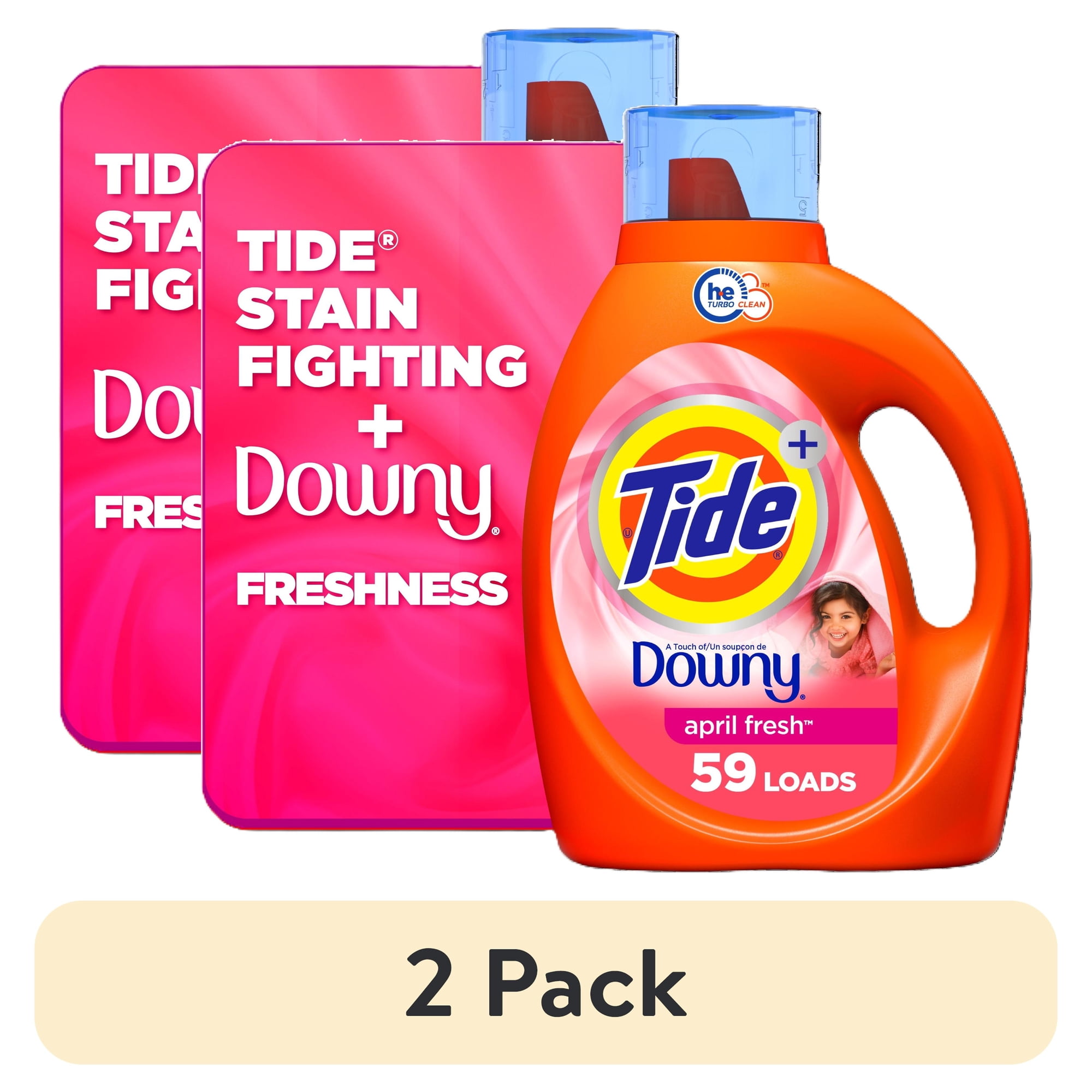 (2 pack) Tide Plus a Touch of Downy Liquid Laundry Detergent, April Fresh Scent, 84 fl oz, 59 Loads