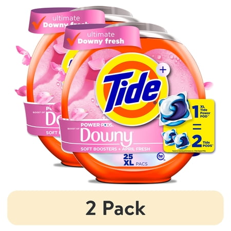 (2 pack) Tide Power PODS with Downy Soft Boosters Laundry Detergent Pacs, April Fresh Scent, 25 Count