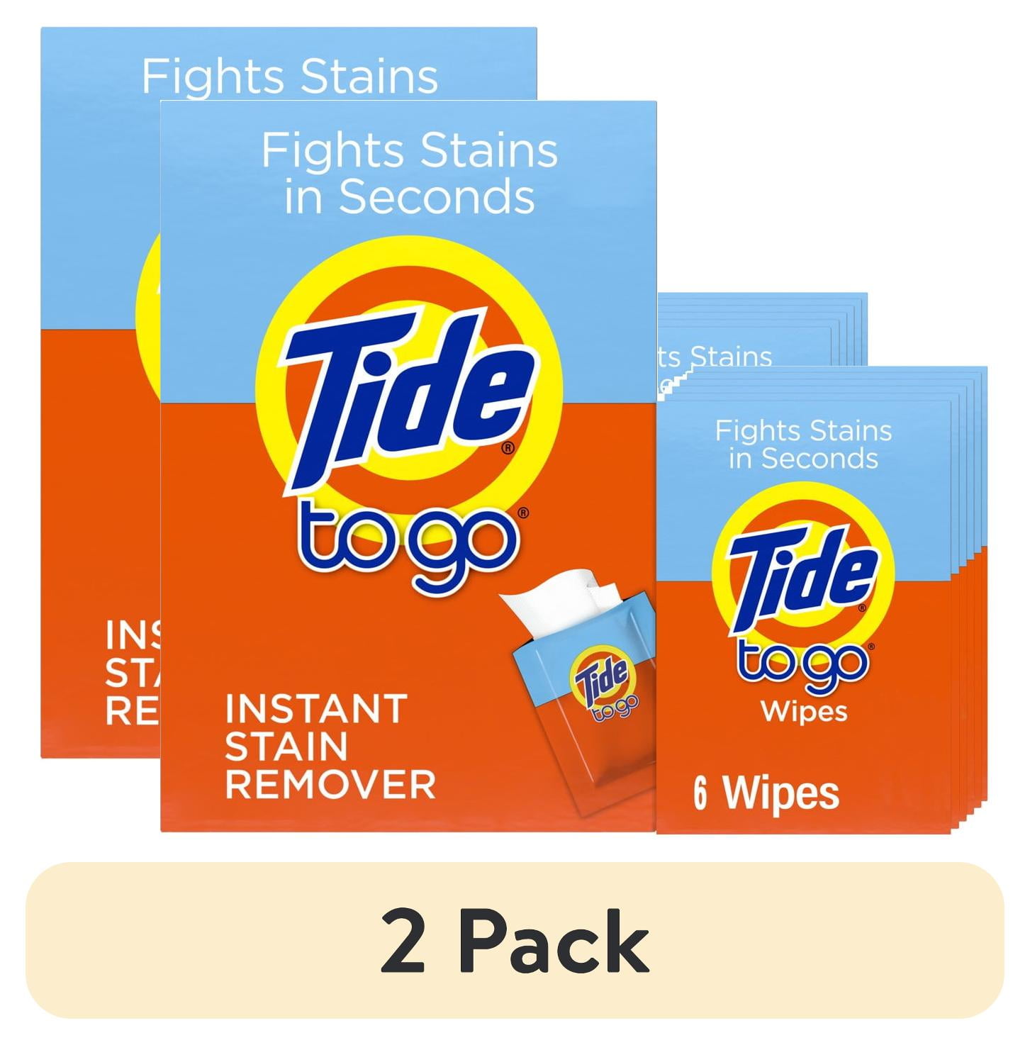 (2 pack) Tide To Go Instant Stain Remover Wipes, Laundry and Carpet Spot Cleaner, 6 Count