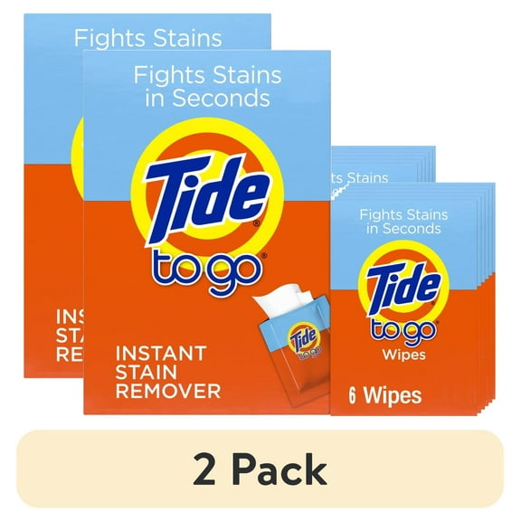 (2 pack) Tide To Go Instant Stain Remover Wipes, Laundry and Carpet Spot Cleaner, 6 Count