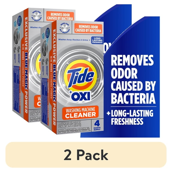 (2 pack) Tide Washing Machine Cleaner with Oxi Powder, Odor Eliminator and Washer Residue Remover, 4 Count