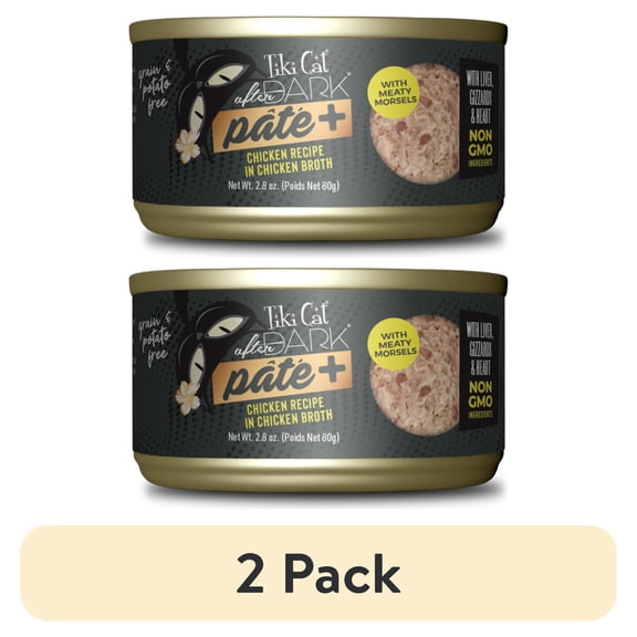 (2 pack) Tiki Cat After Dark Pate+ Wet Cat Food, Chicken, 2.8 oz. Can