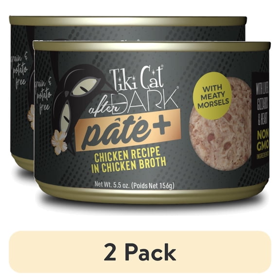 (2 pack) Tiki Cat After Dark Pate+ Wet Cat Food, Chicken, 5.5 oz. Can
