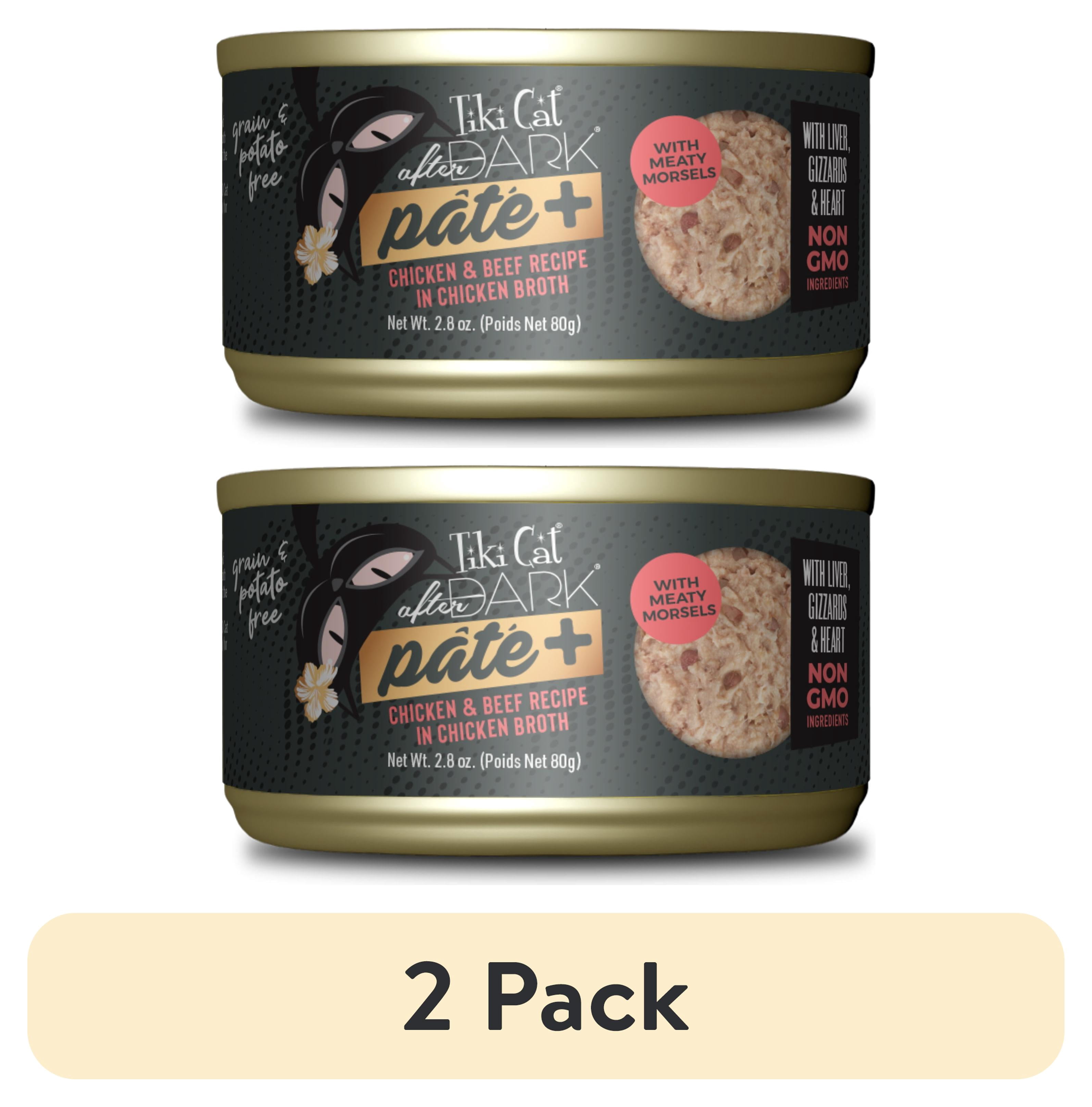 (2 pack) Tiki Cat After Dark Pate+ Wet Cat Food, Chicken & Beef, 2.8 oz. Can