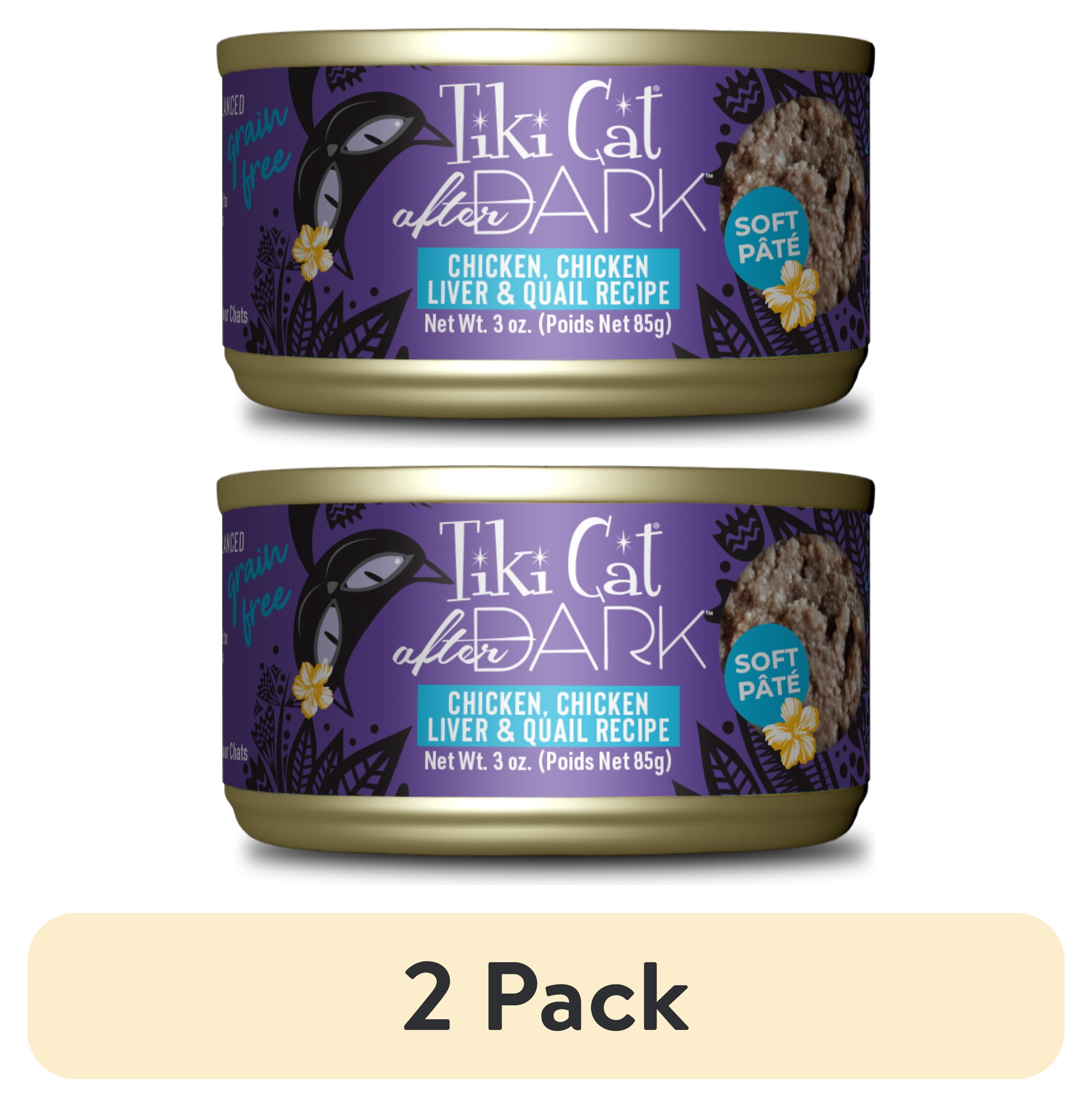 (2 pack) Tiki Cat After Dark Pate Wet Cat Food, Chicken & Quail, 3 oz. Can