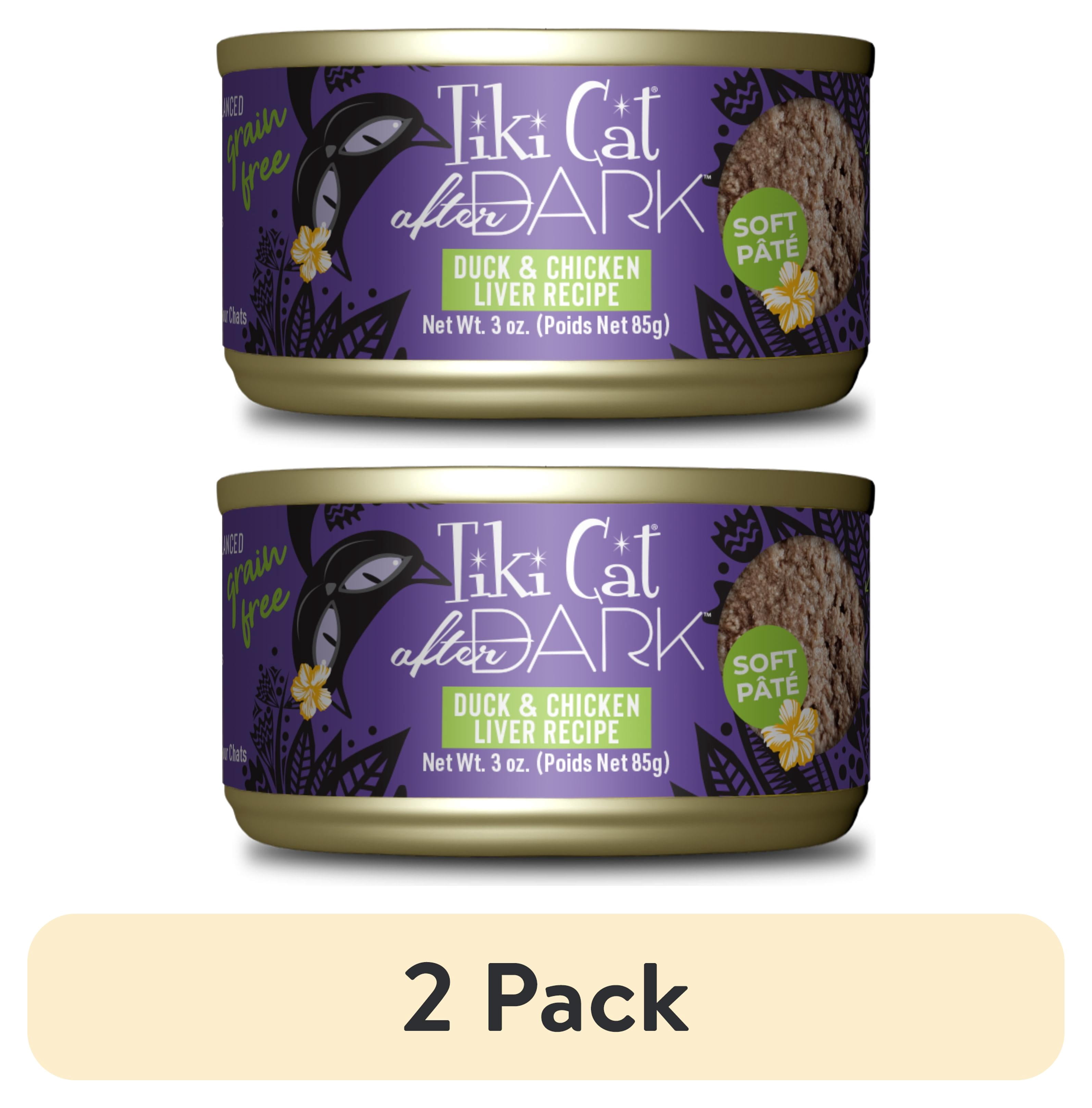 (2 pack) Tiki Cat After Dark Pate Wet Cat Food, Duck & Chicken Liver, 3 oz. Can