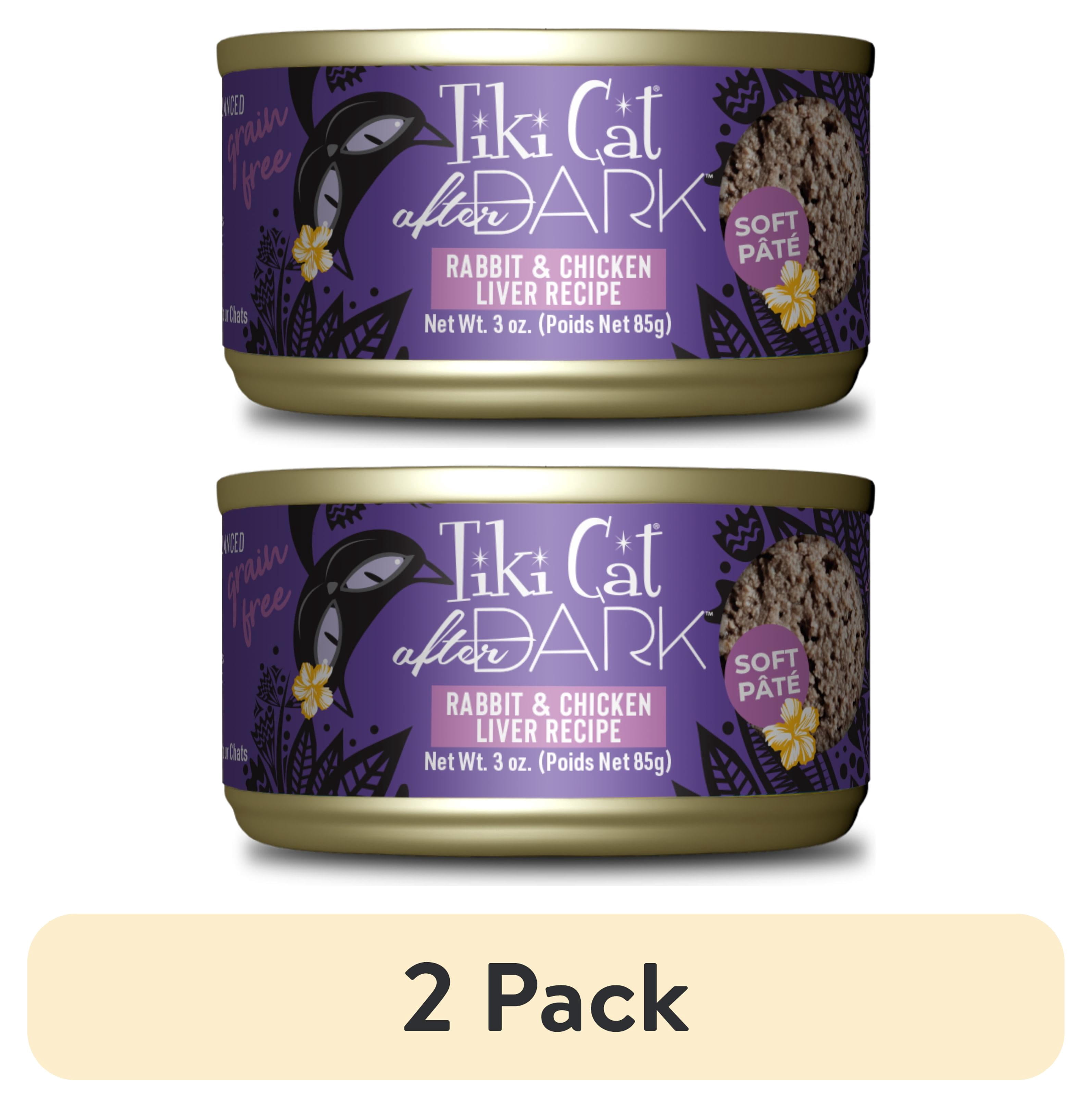(2 pack) Tiki Cat After Dark Pate Wet Cat Food, Rabbit & Chicken Liver, 3 oz. Can
