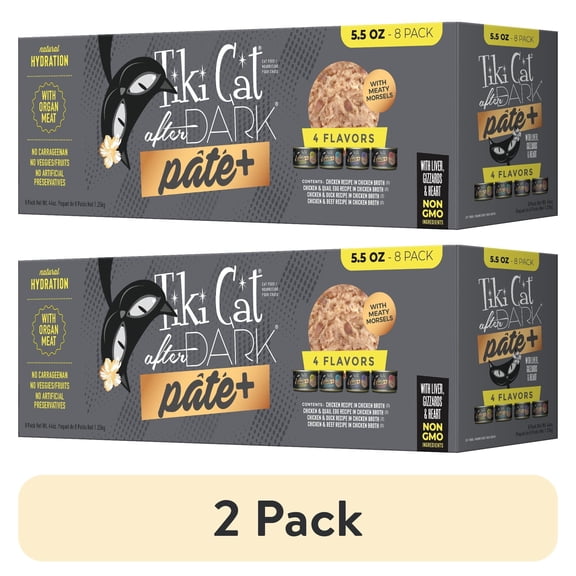 (2 pack) Tiki Cat After Dark Pate+, Variety Pack, 5.5 oz. Can (8 Count)