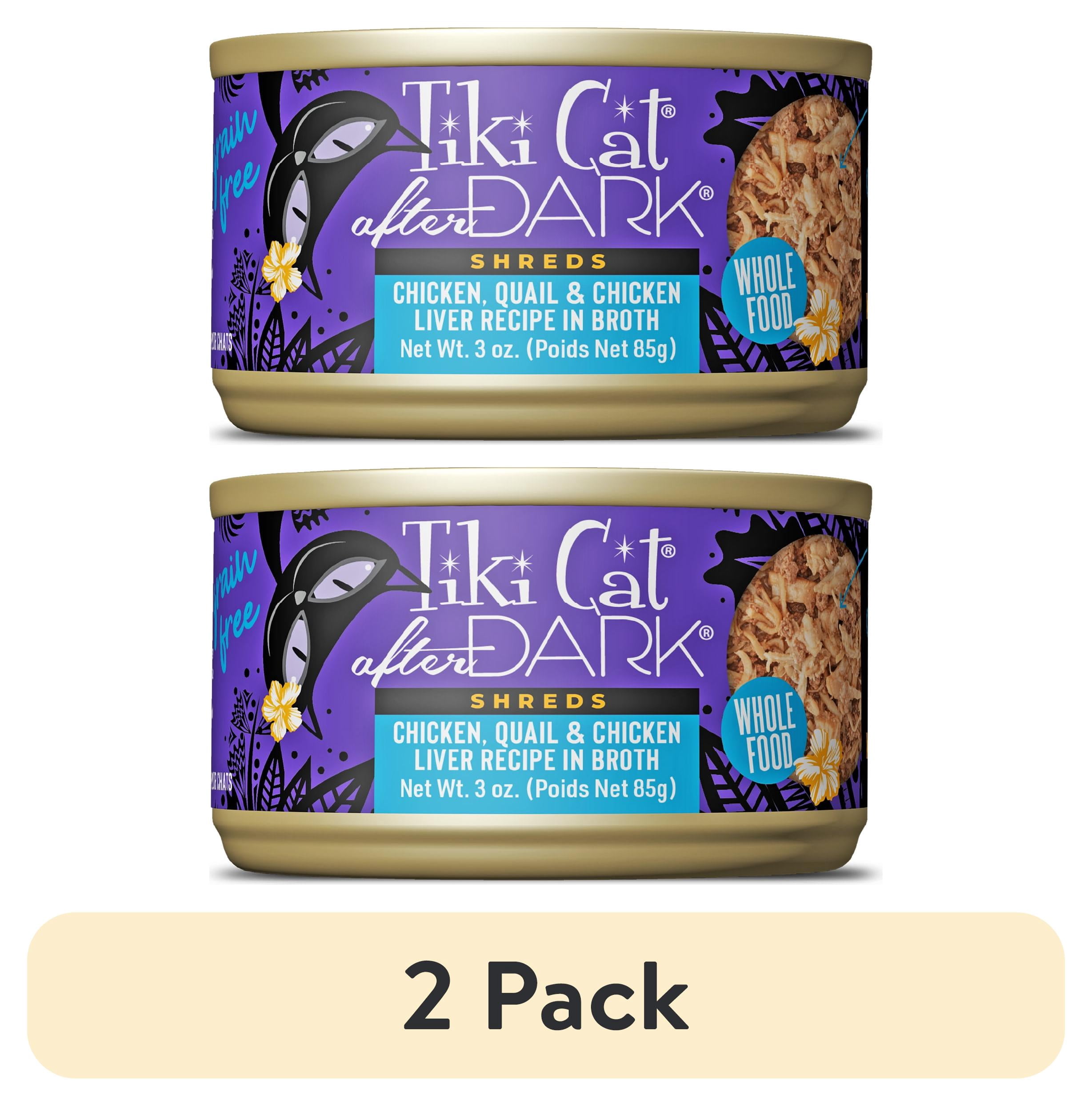 (2 pack) Tiki Cat After Dark Shreds Whole Foods Wet Cat Food, Chicken, Quail & Chicken Liver, 3 oz. Can