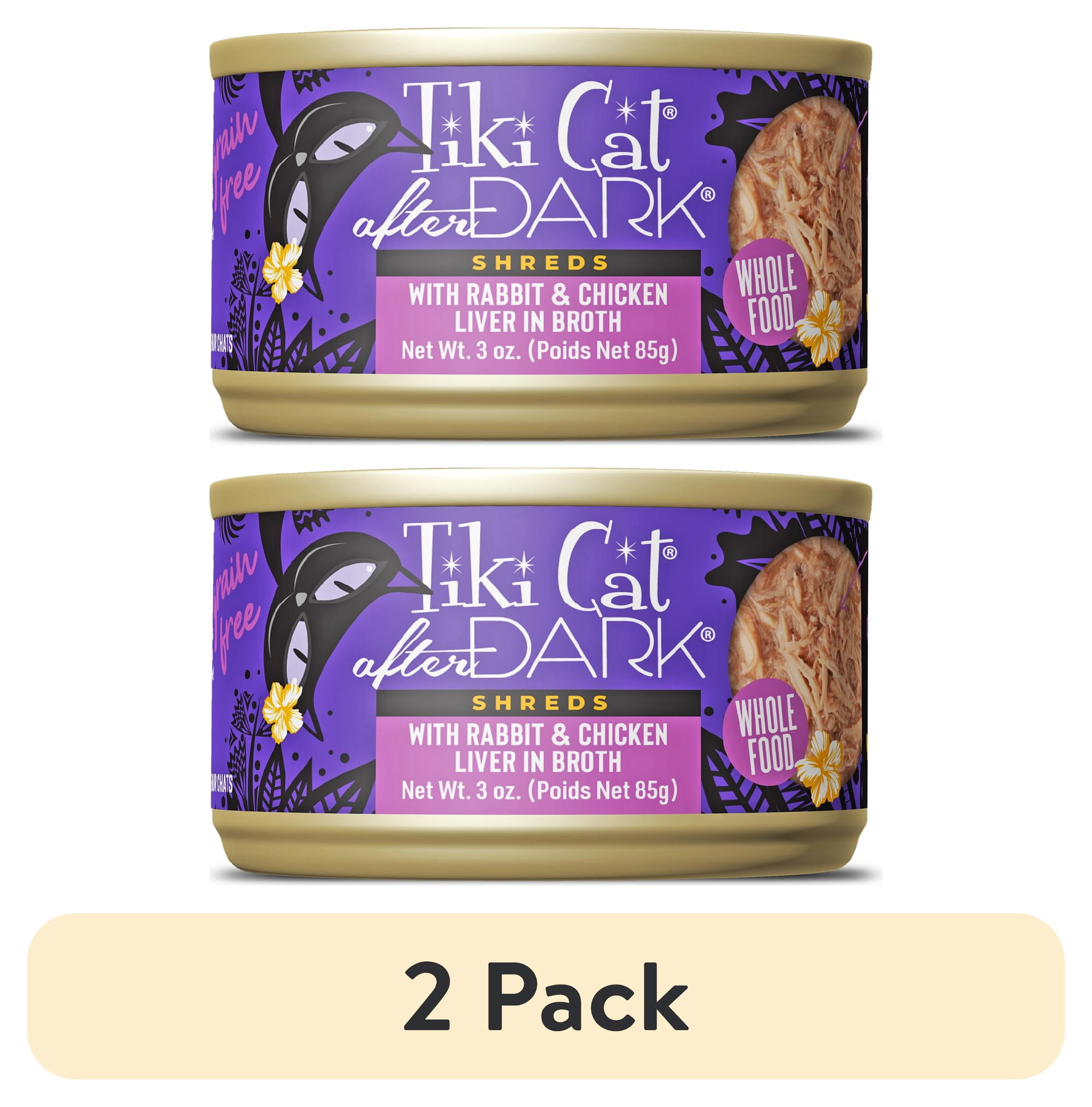 (2 pack) Tiki Cat After Dark Shreds Whole Foods Wet Cat Food, Rabbit & Chicken Liver, 3 oz. Can