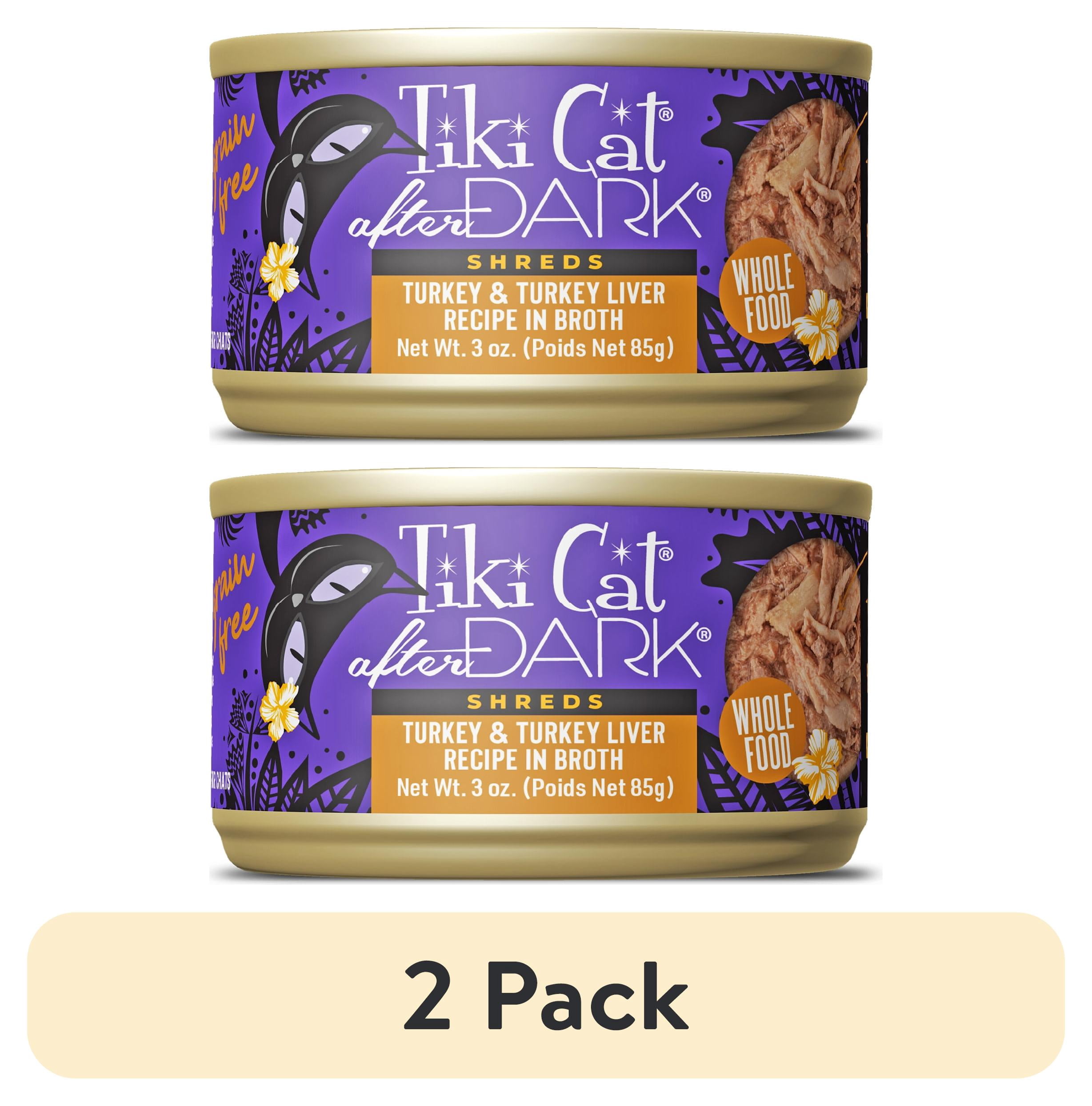 (2 pack) Tiki Cat After Dark Shreds Whole Foods Wet Cat Food, Turkey & Turkey Liver, 3 oz. Can