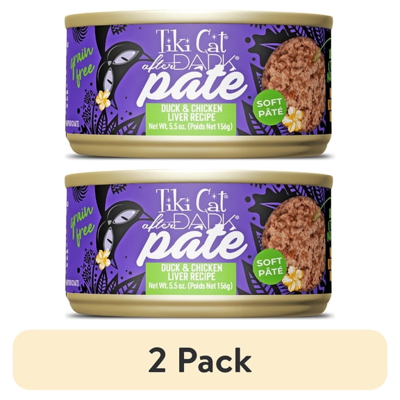 (2 pack) Tiki Cat After Dark Soft Pate Wet Cat Food, Duck & Chicken Liver Recipe, 5.5 oz. Can