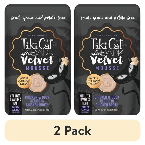 (2 pack) Tiki Cat After Dark Velvet Mousse, Chicken & Duck, 2.8 oz. Pouch