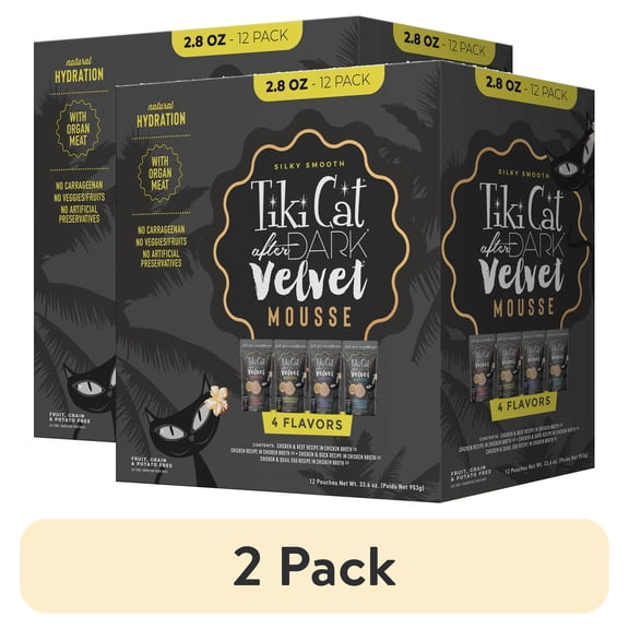 (2 pack) Tiki Cat After Dark Velvet Mousse Wet Cat Food, Variety Pack, 2.8 oz. Pouch (12 Count)